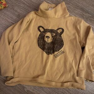 Zara Mustard Yellow Bear Graphic Turtleneck